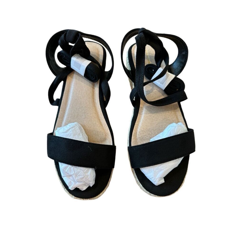 NIB Prettylittlething Lace-Up Espadrille Platform Sandals Black Size 7.5